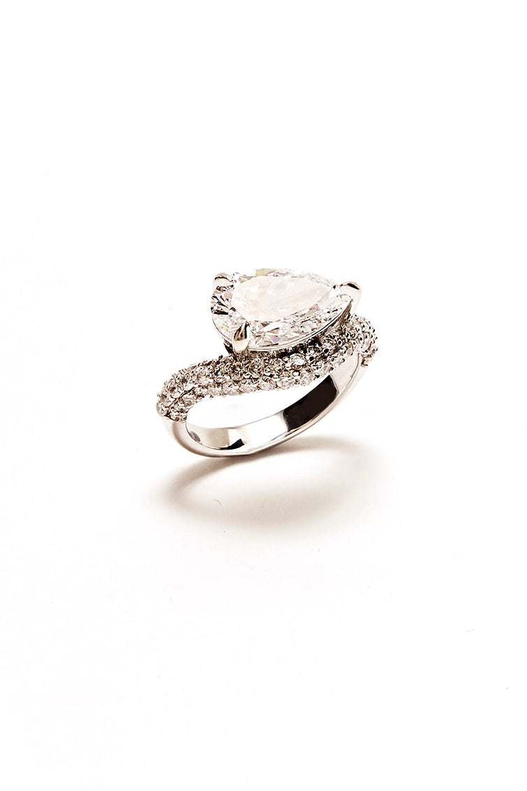 silver diamond ring pinky ring white background